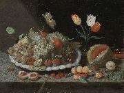Jan Van Kessel Still life with grapes and other fruit on a platter oil